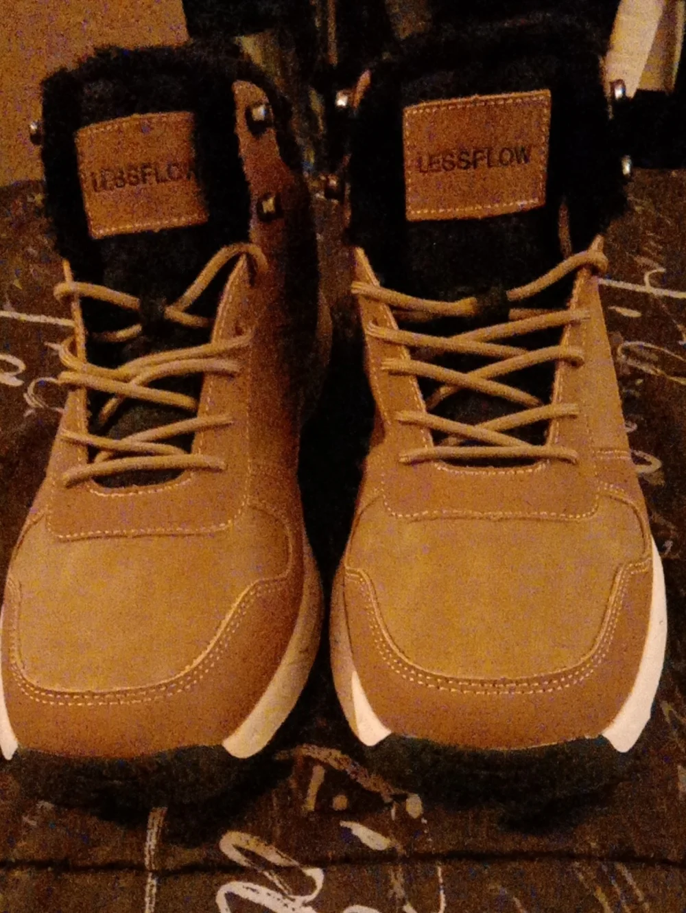Men’s Tan Lace-Up Winter Boots with Faux Fur Collar